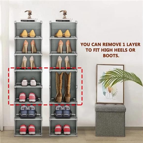 8 Tiers Shoe Rack Vertical Narrow Shoe Storage Shelf Organizer Space Saving - Picture 6 of 6